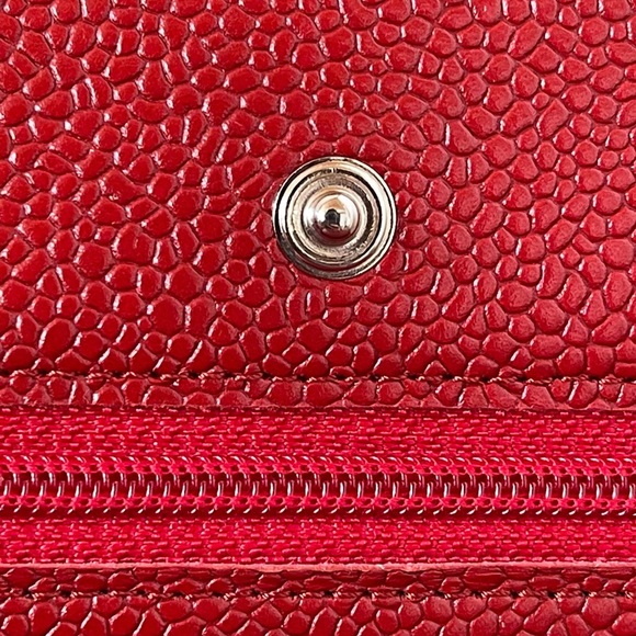 SOLD Authentic Chanel - Red Caviar with Silver Hardware Wallet on Chain - Picture 8 of 15
